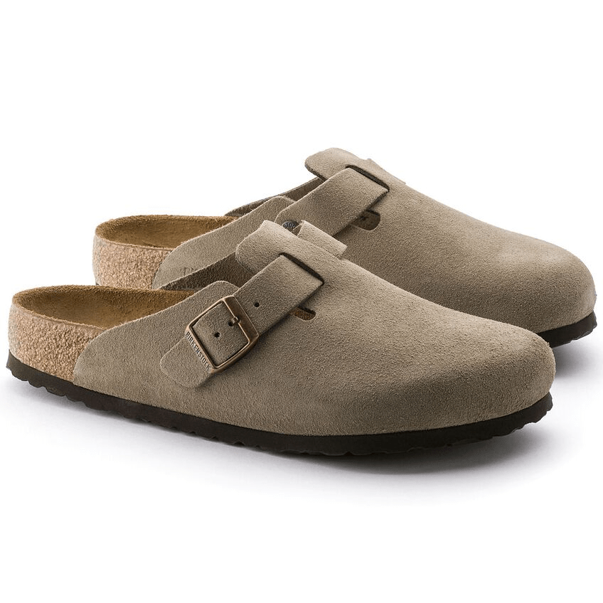 Boston discount Taupe Suede Wide version footbed clogs size38