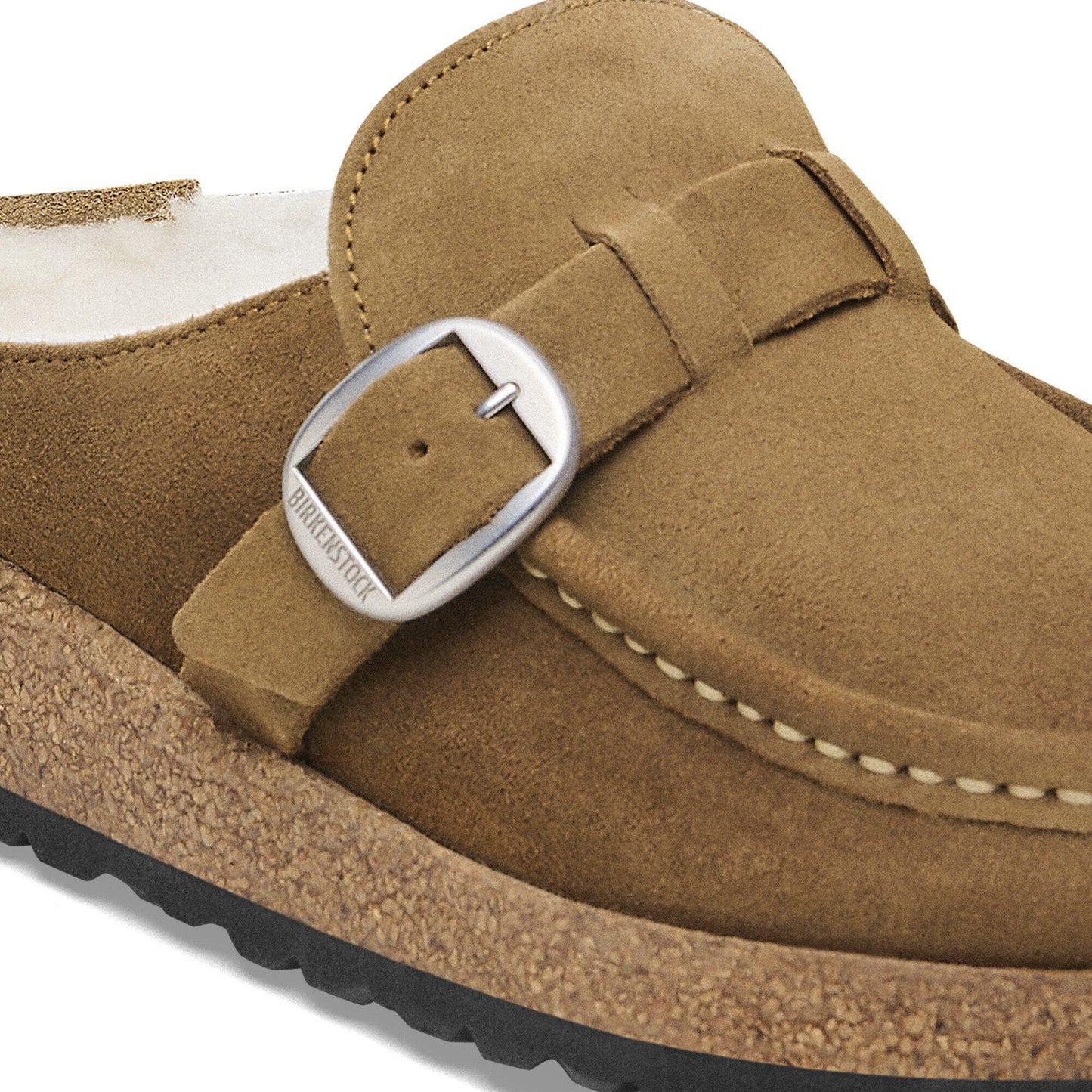 Buckley Shearling Round Buckle | Suede | Dark Tea - clog - Birkenstock