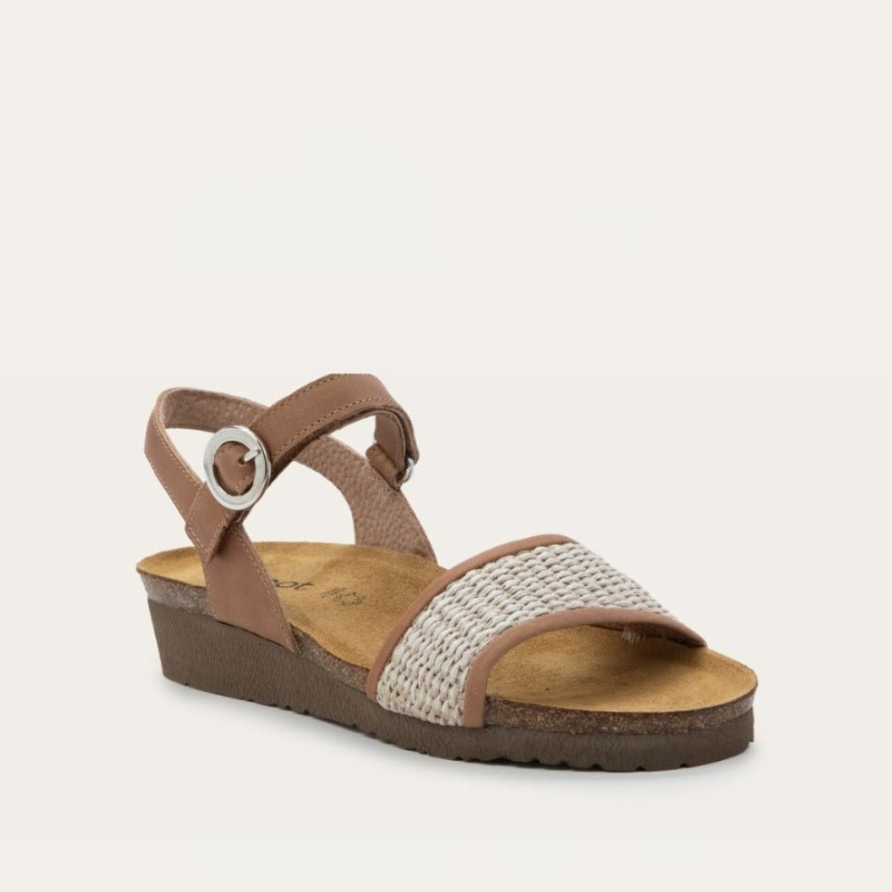 Cecile | Leather/Raffia | Latte Brown/Sand - Sandals - Naot