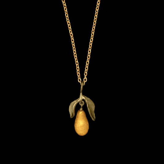 Golden Pear | 16" Adjustable Pendant Necklace | Bronze/Cast Glass - Necklace - Michael Michaud