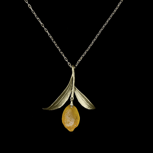 Lemon Drop (Leaf) | 16" Pendant Necklace | Bronze/Cast Glass - Necklace - Michael Michaud