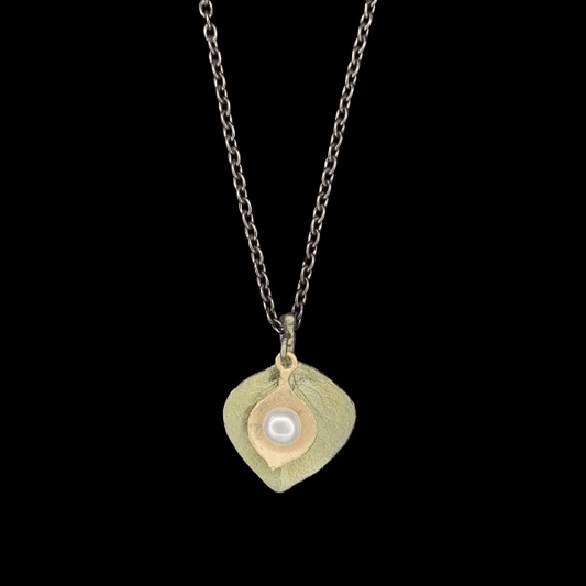 Round Leaf Eucalyptus | 16" Pendant Necklace | Bronze/Pearl - Necklace - Michael Michaud