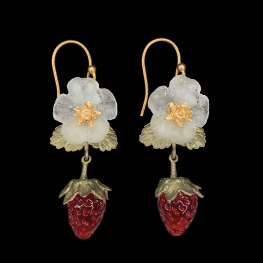 Strawberry Flower | Wire Earring | Bronze/Cast Glass - Earring - Michael Michaud