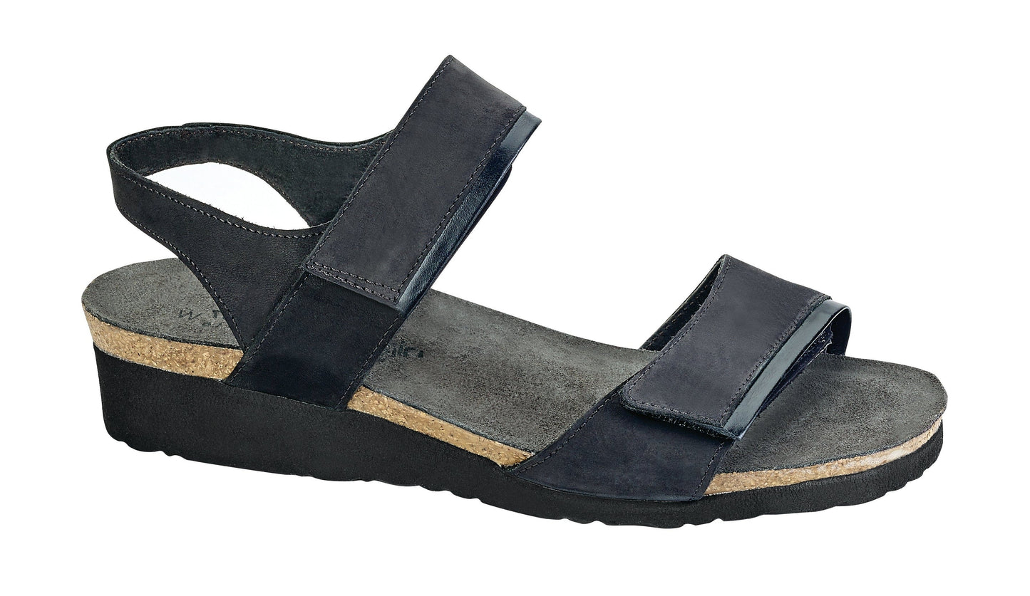 Aisha | Black Velvet Nubuck/Black Madras Leather - Sandals - Naot