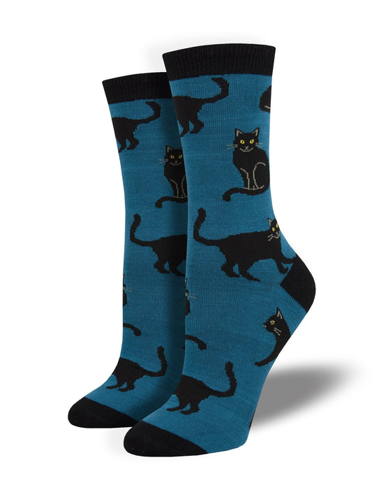 Black Cat | Bamboo | Women | Blue - Socks - Socksmith