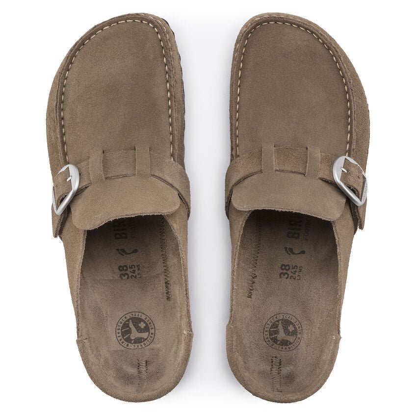 Buckley Round Buckle | Suede | Gray Taupe - Clog - Birkenstock