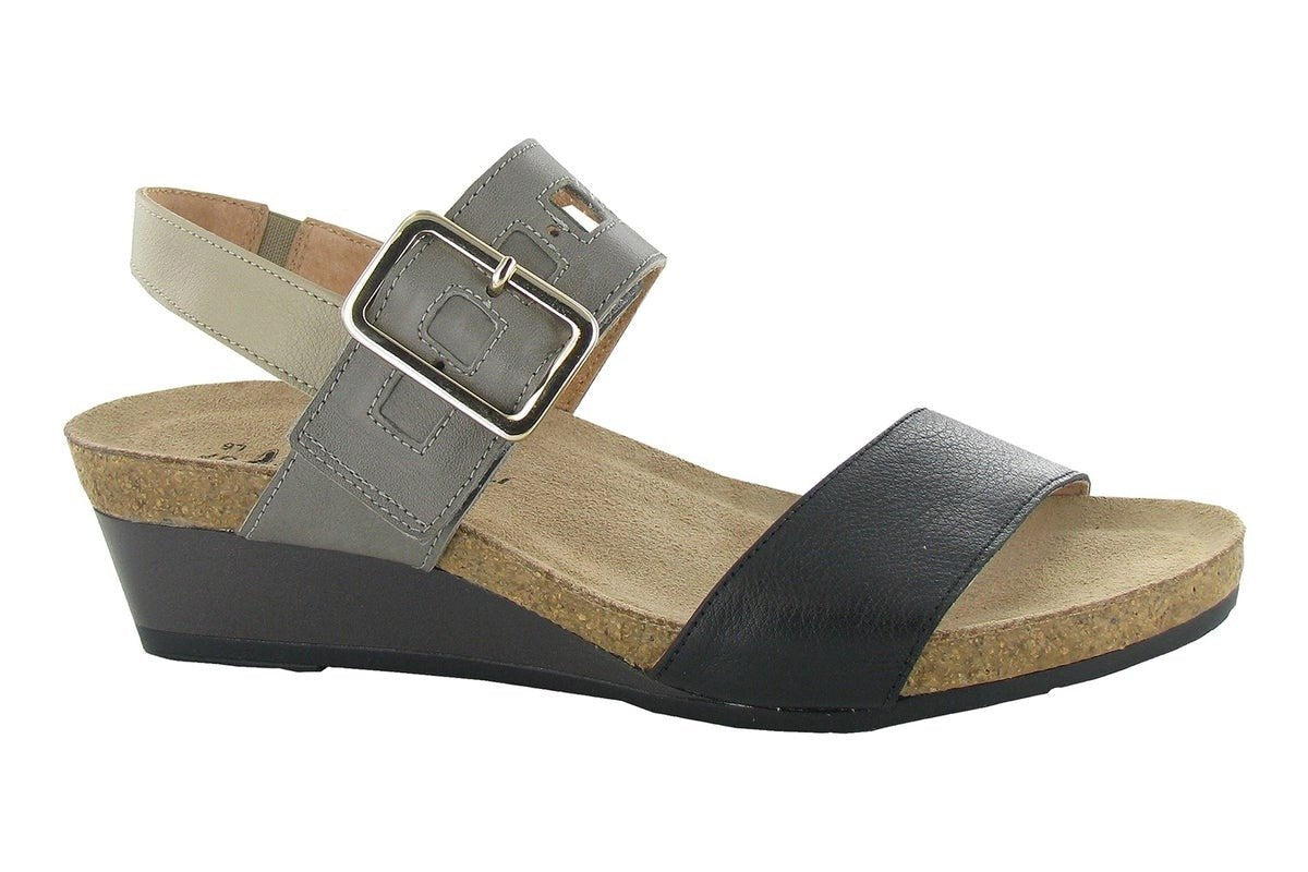 Dynasty | Leather | Soft Black/ Foggy Gray/ Beige - Sandals - Naot