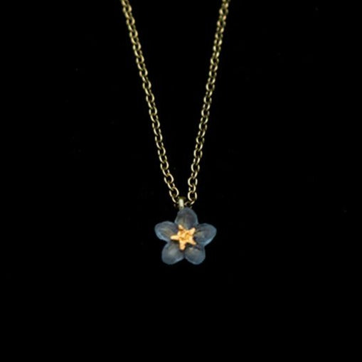 Forget-Me-Not Single Flower | 16" Pendant Necklace | Bronze/ Cast Glass - Necklace - Michael Michaud