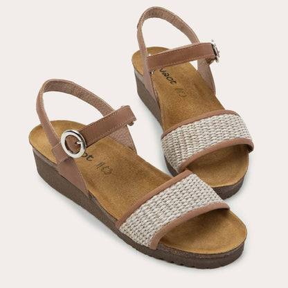 Cecile | Leather/Raffia | Latte Brown/Sand