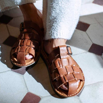 Amalfi | Leather | Cognac Brown - sandals - VIBAe
