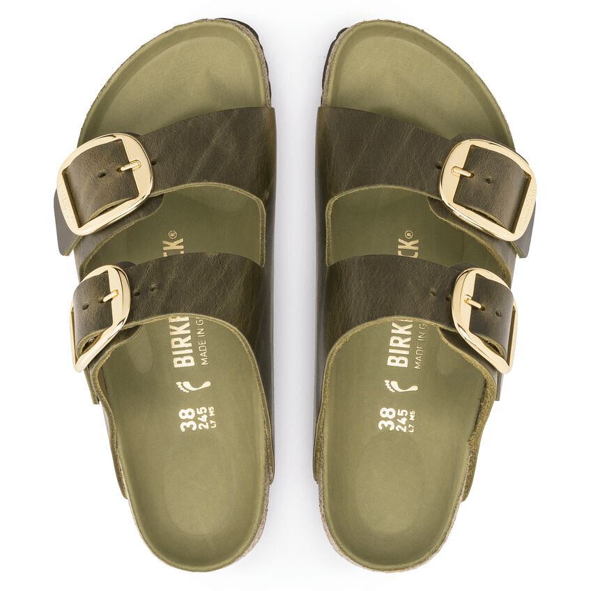 Arizona Big Buckle | Oiled Leather | Olive Green - Sandals - Birkenstock