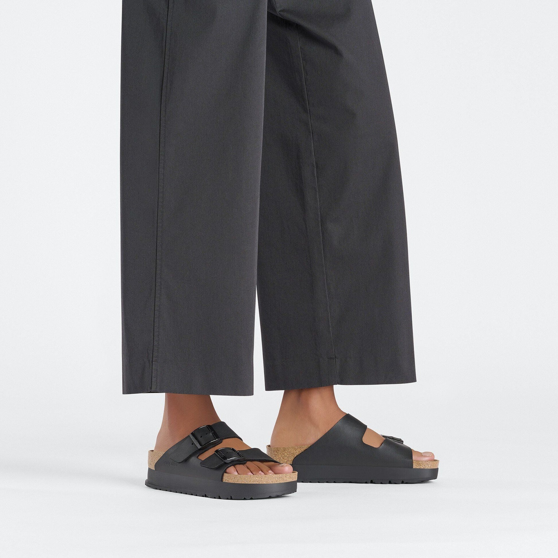 Arizona Platform | Vegan | Birko - Flor | Black - sandals - Birkenstock
