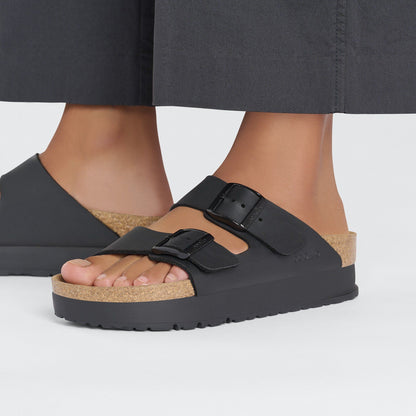 Arizona Platform | Vegan | Birko - Flor | Black - sandals - Birkenstock