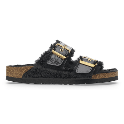 Arizona Shearling Eyeletes | Patent Leather | Naplak Black - Sandals - Birkenstock