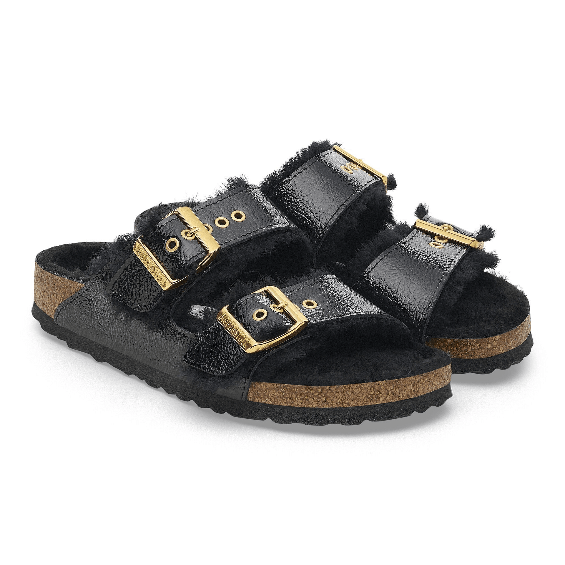 Birkenstock Arizona Unisex Size 39 L8 M6 sold Shearling Sheepskin Black Suede Sandals