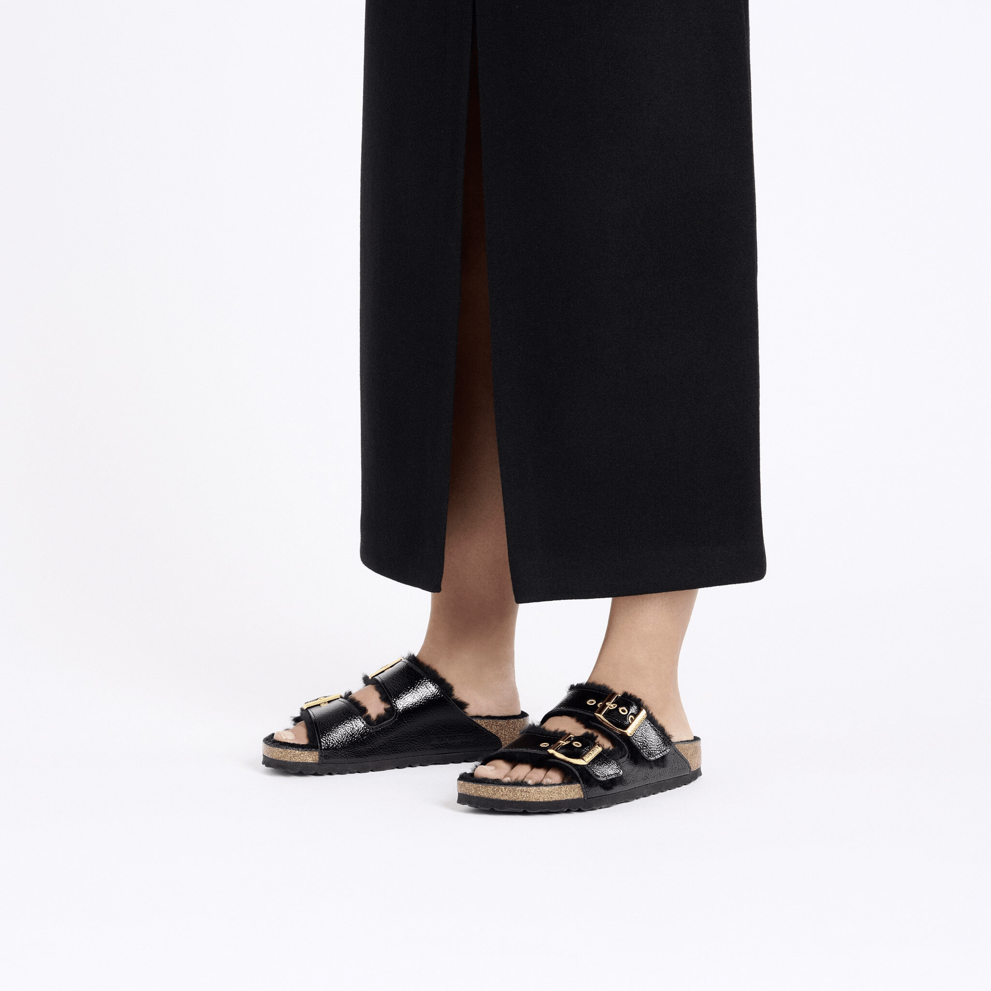 Arizona Shearling Eyeletes | Patent Leather | Naplak Black - Sandals - Birkenstock