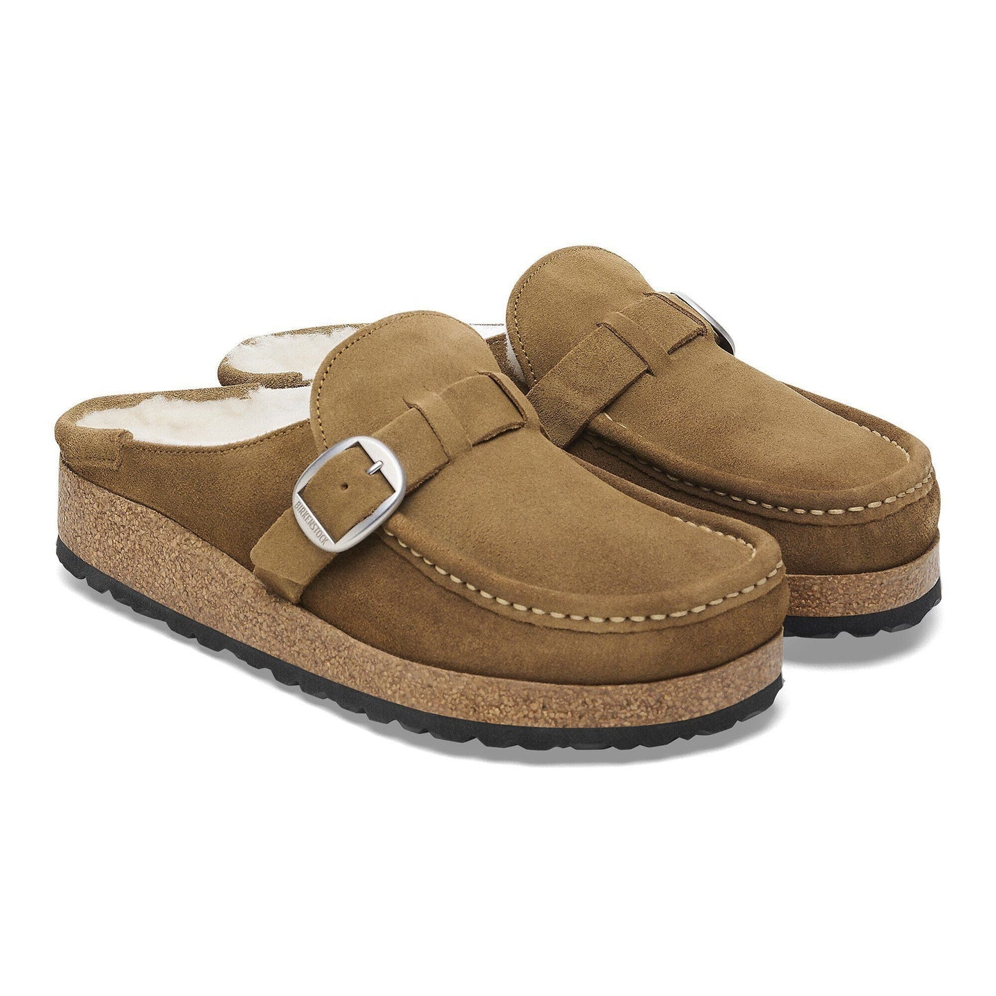 Buckley Shearling Round Buckle | Suede | Dark Tea - clog - Birkenstock