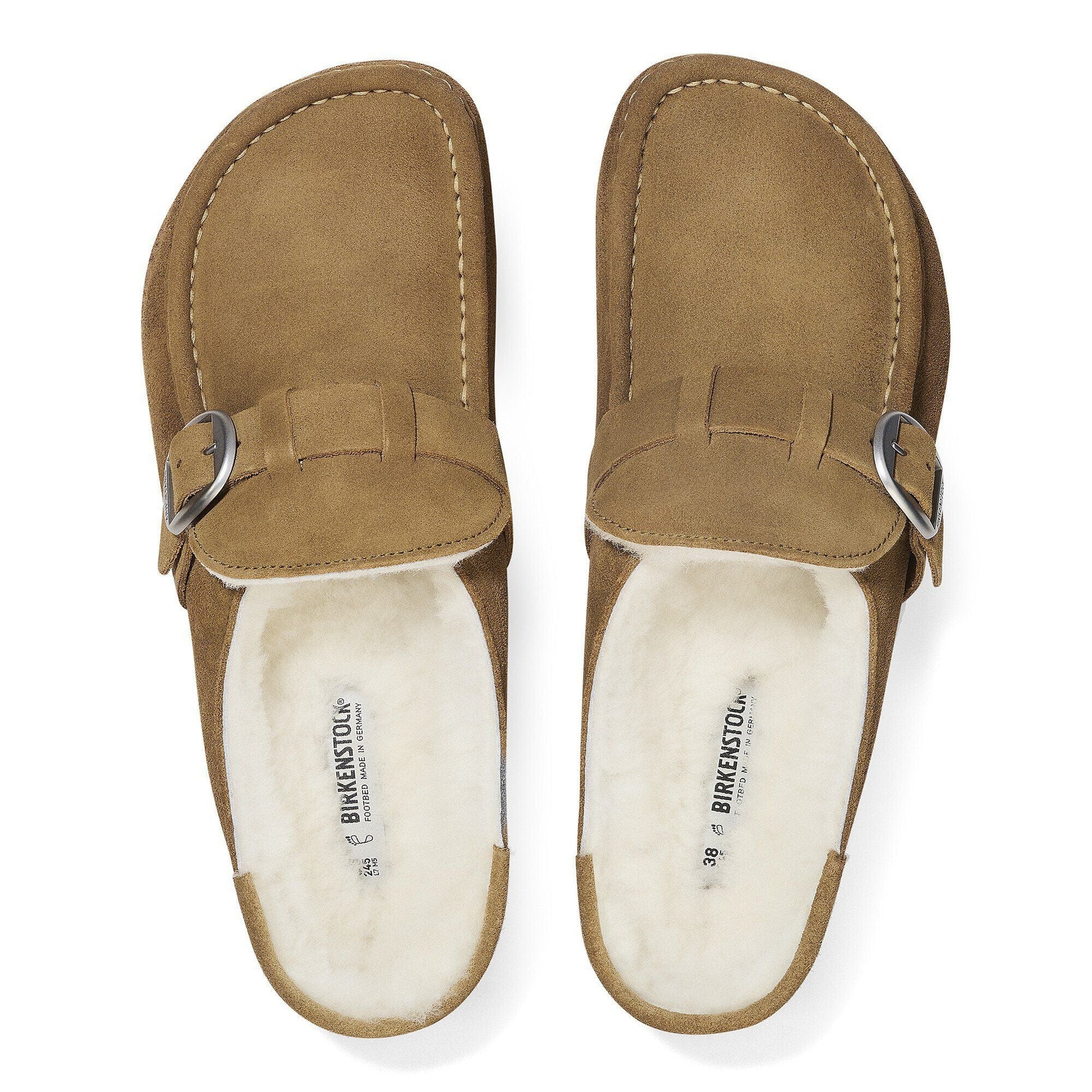 Buckley Shearling Round Buckle | Suede | Dark Tea - clog - Birkenstock