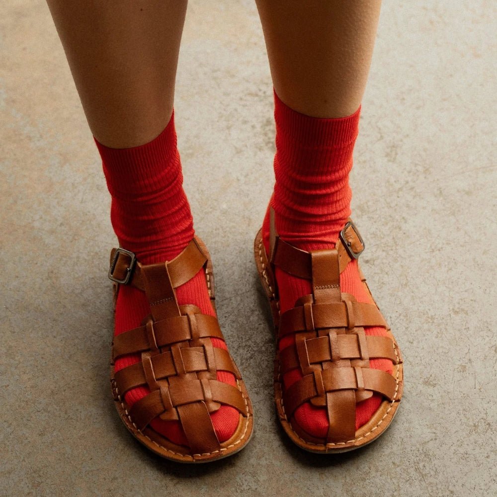 Capri | Leather | Cognac - sandals - VIBAe