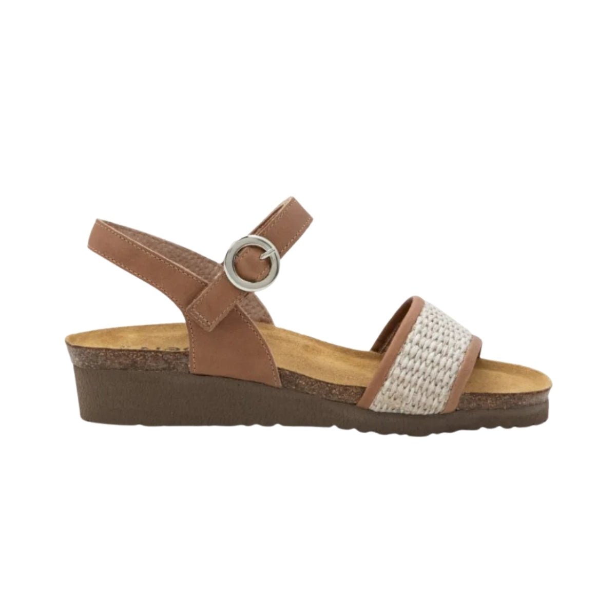 Cecile | Leather/Raffia | Latte Brown/Sand - sandals - Naot