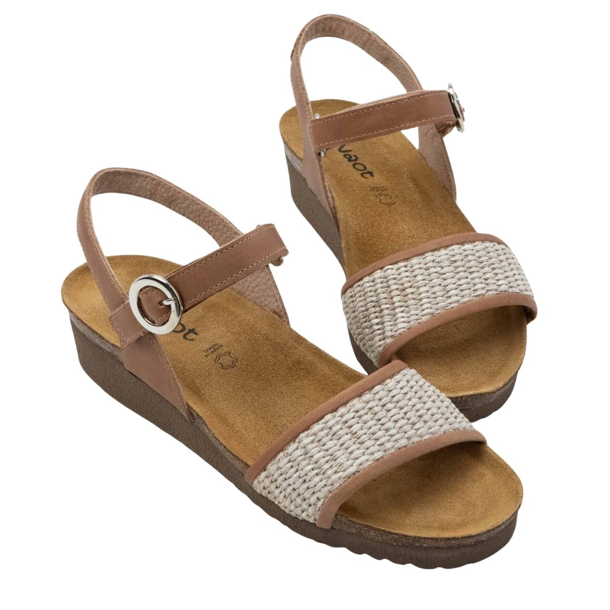 Cecile | Leather/Raffia | Latte Brown/Sand - sandals - Naot