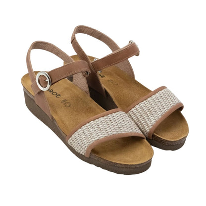 Cecile | Leather/Raffia | Latte Brown/Sand - sandals - Naot