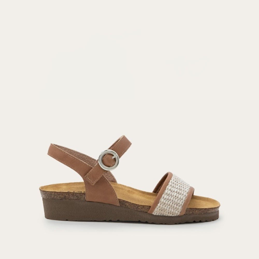 Cecile | Leather/Raffia | Latte Brown/Sand - Sandals - Naot