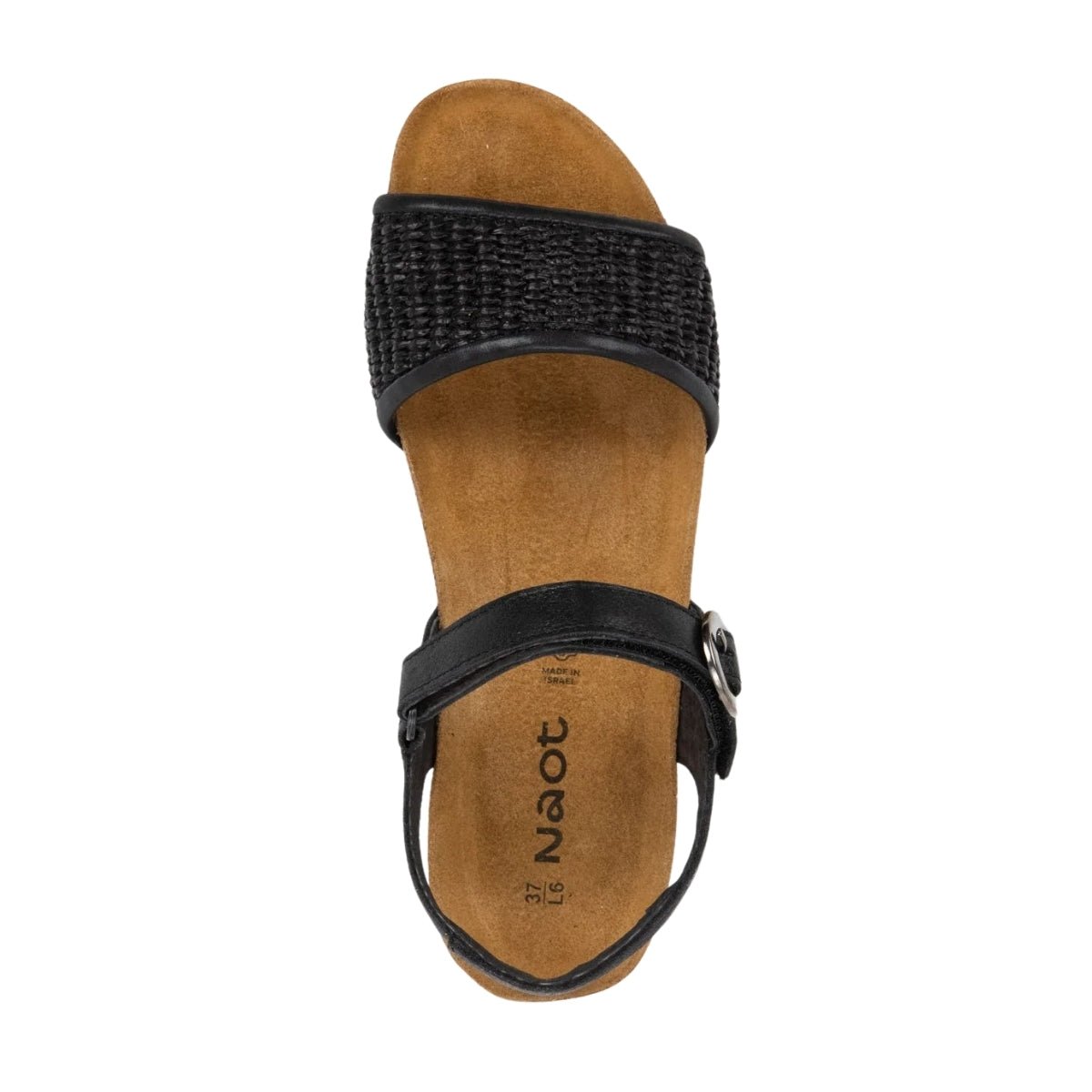 Cecile | Leather/Raffia | Shiny Black/Black - sandals - Naot