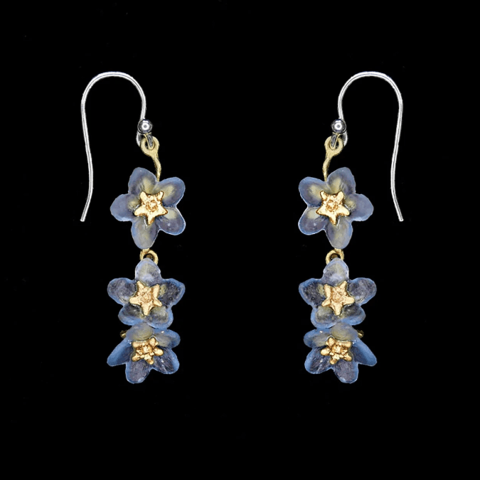 Forget Me Not Triple Flowers | Wire Earring | Bronze/Cast Glass - Earring - Michael Michaud