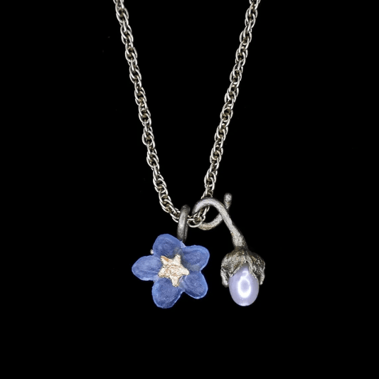 Forget Me Not w/ Pearl | 16" Pendant Necklace | Bronze/Cast Glass/White Pearl - Necklace - Michael Michaud