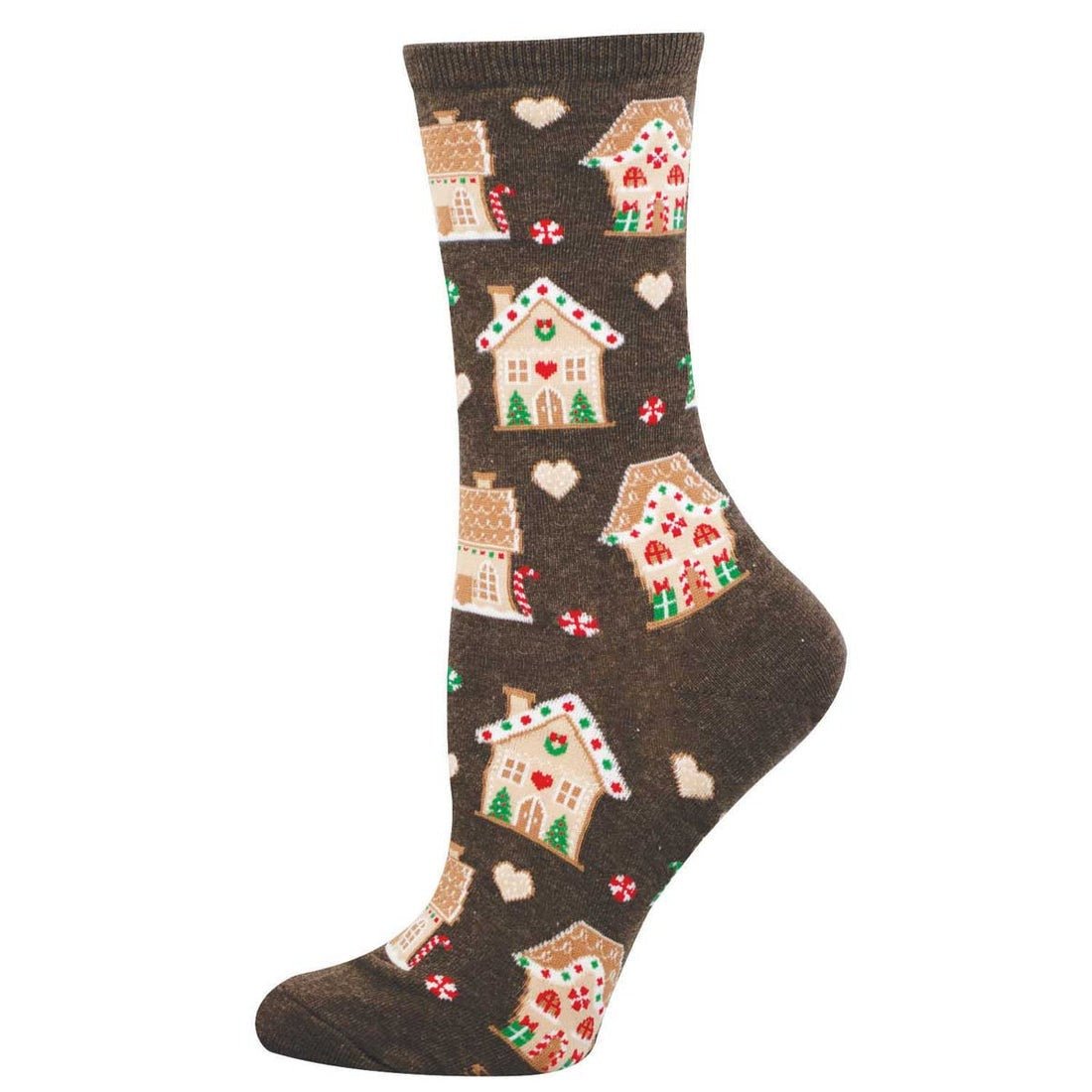 Gingerbread Houses | Women | Brown Heather - socks - Socksmith