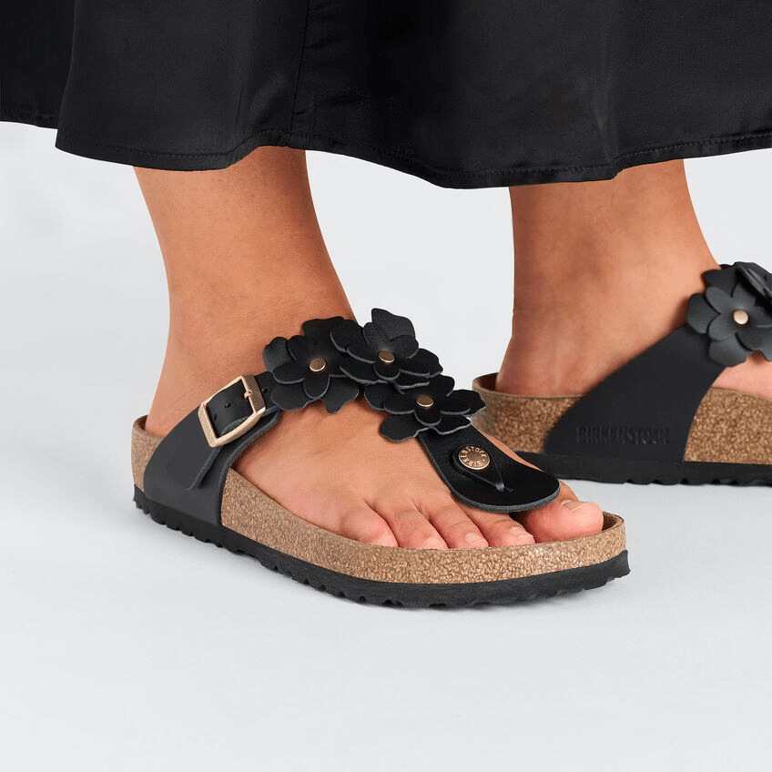 Gizeh Flower | Leather | Black - Sandals - Birkenstock