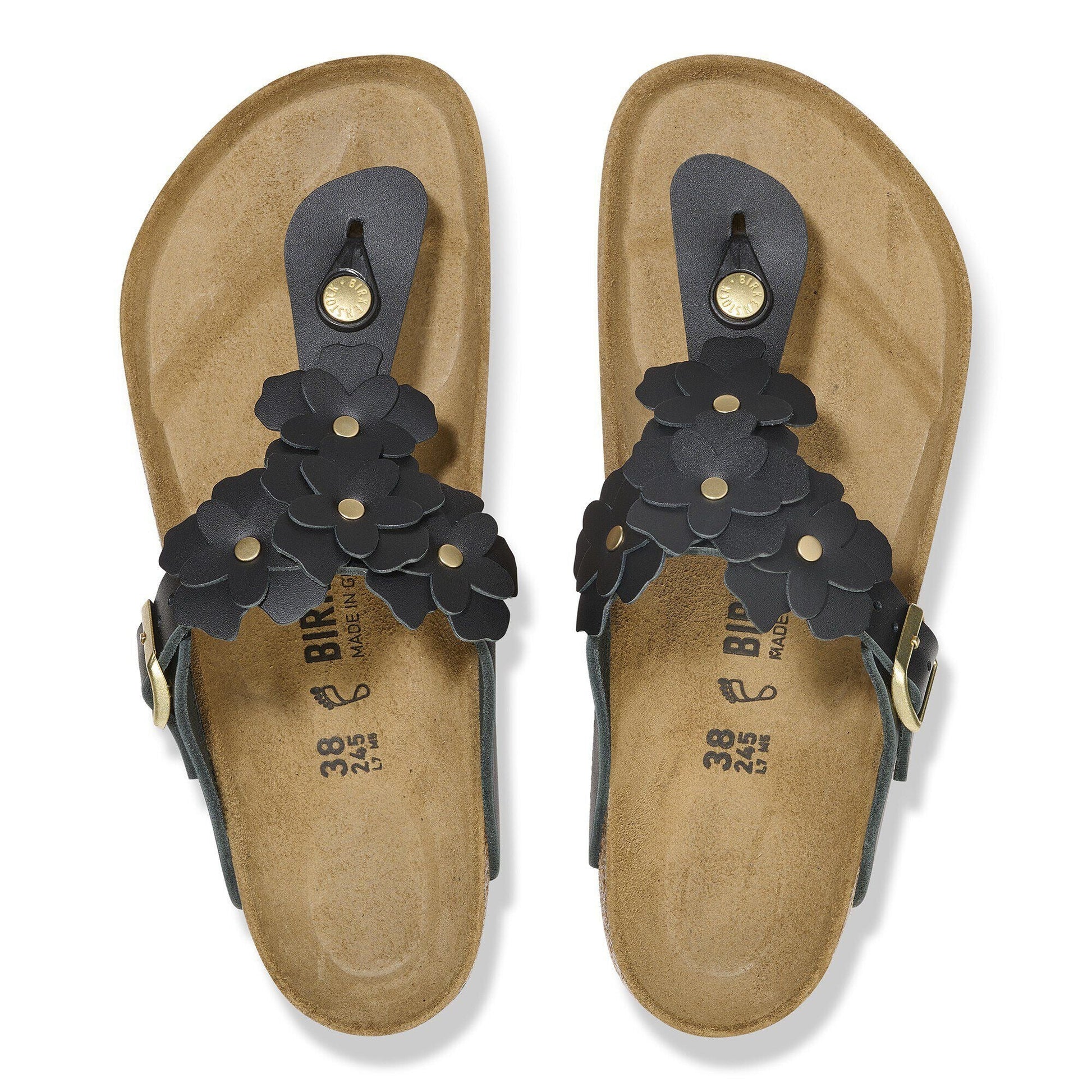 Gizeh Flower | Leather | Black - Sandals - Birkenstock