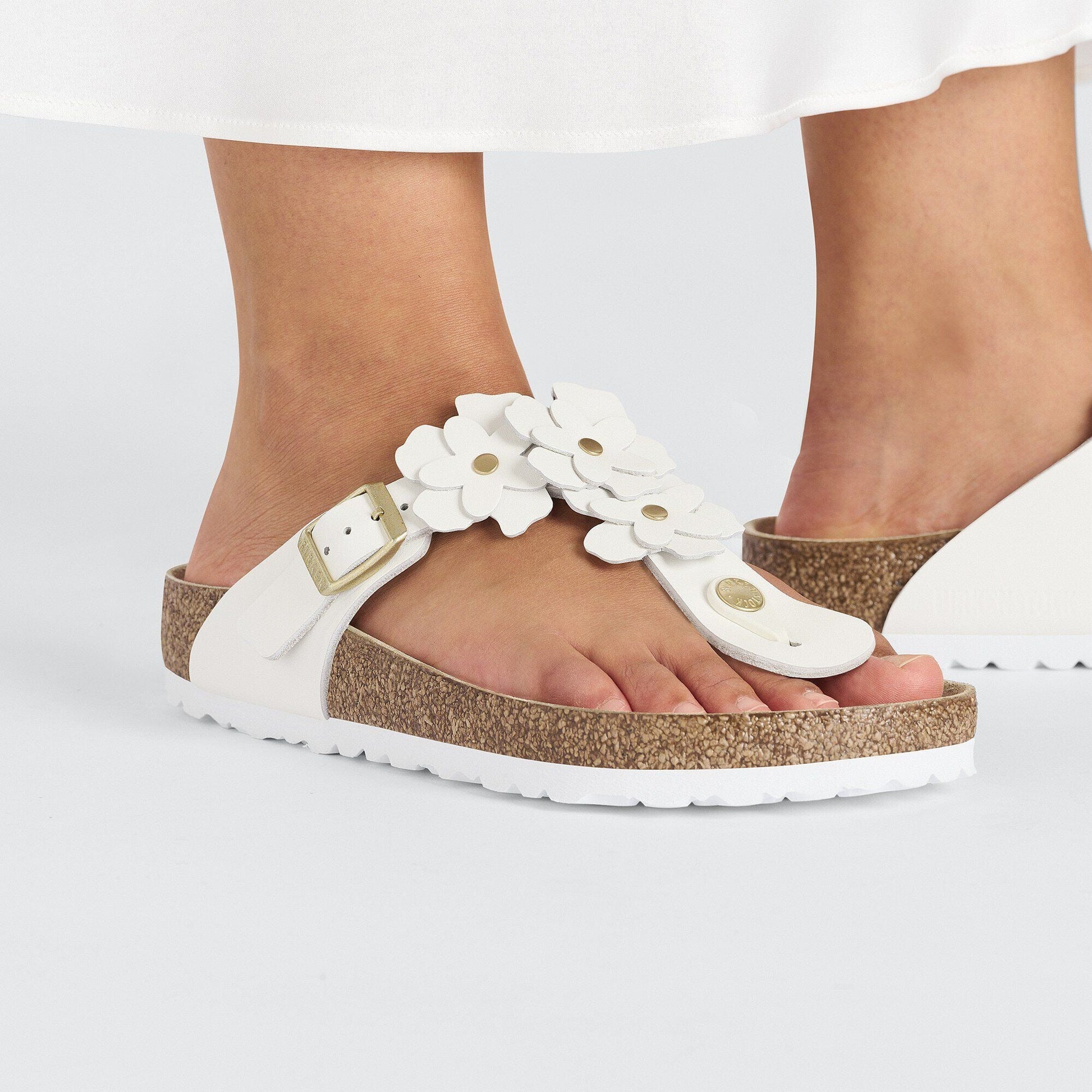 Gizeh Flower | Leather | White - sandals - Birkenstock