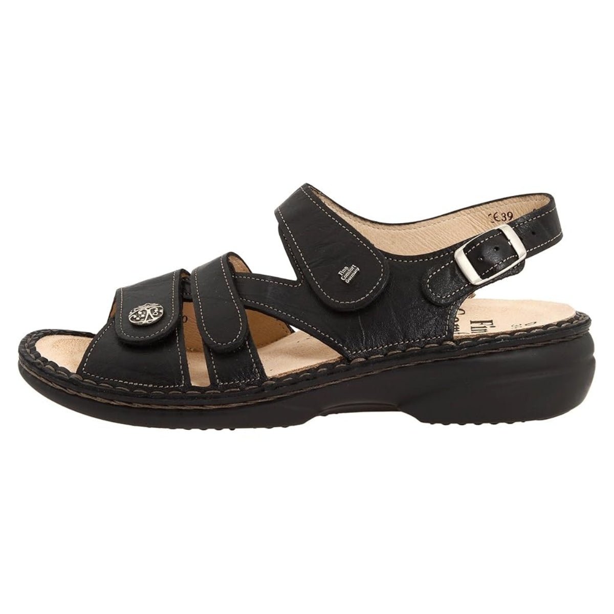 Gomera Soft | Leather| Black Plisseelight - sandals - Finn Comfort