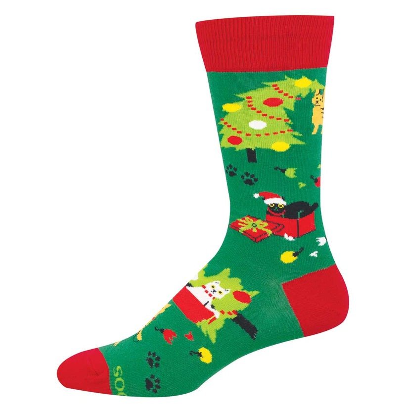 Kitty Christmas Chaos | Men | Green - socks - Socksmith