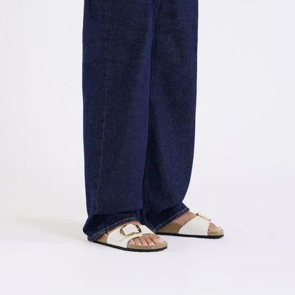 Madrid Hammered Big Buckle | High - Shine Patent Leather | Antique White - sandals - Birkenstock