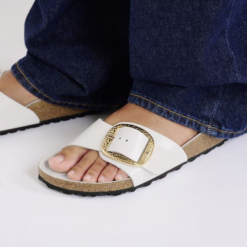 Madrid Hammered Big Buckle | High - Shine Patent Leather | Antique White - sandals - Birkenstock