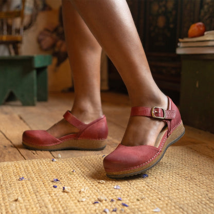 Mae | Burnished Suede | Red - shoe - Dansko