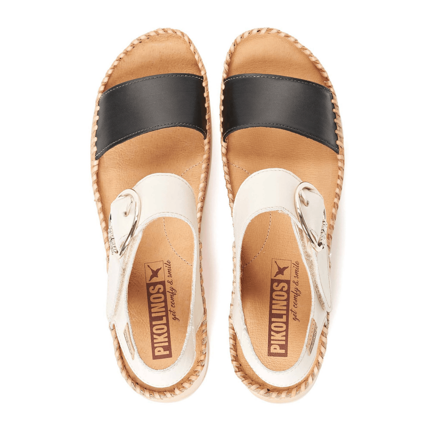 Marina Platform Back Strap | Leather | Black/Ivory - Sandals - Pikolinos