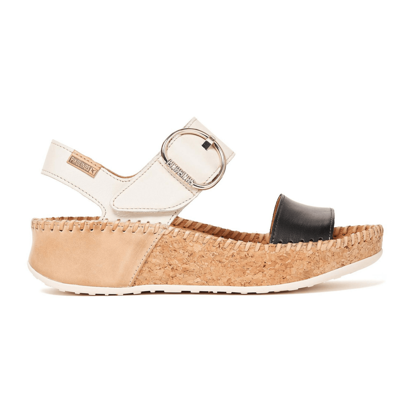 Marina Platform Back Strap | Leather | Black/Ivory - Sandals - Pikolinos