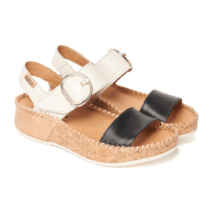 Marina Platform Back Strap | Leather | Black/Ivory - Sandals - Pikolinos