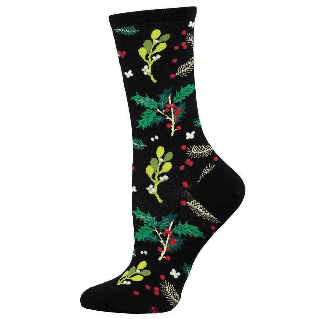 Mistletoe And Holly | Women | Black - socks - Socksmith