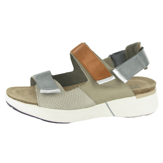 Odyssey | Leather | Soft Beige/Beige Lizard/Soft Chestnut/Silver - Sandals - Naot