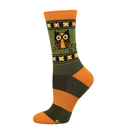 Owl Alert | Wool | Women | Green/Orange - socks - Socksmith