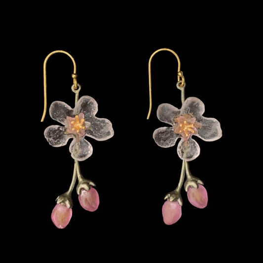 Peach Blossom Flower Drop | Wire Earring | Bronze/Cast Glass - Earring - Michael Michaud
