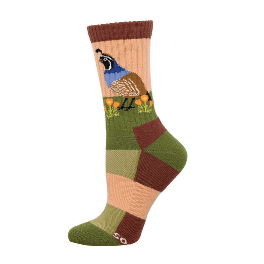 Quail And Poppies | Wool | Women | Peach - socks - Socksmith