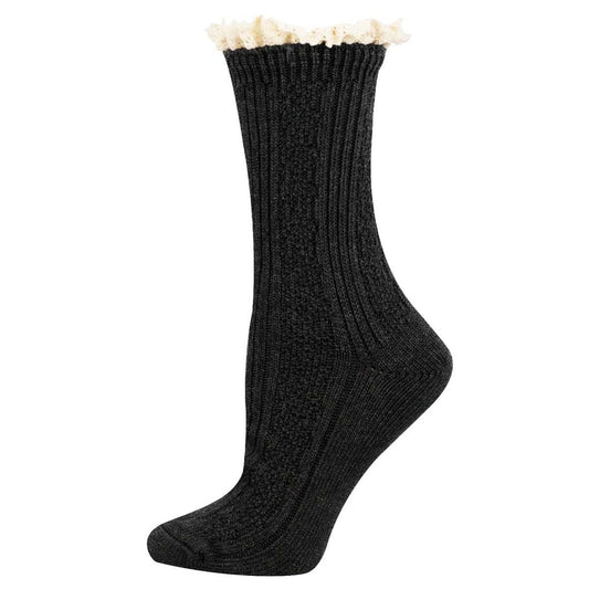 Slouchy Boot Crew Lace | Women | Charcoal Heather - socks - Socksmith