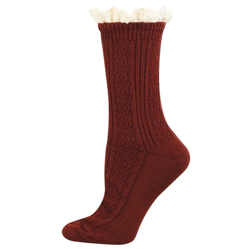 Slouchy Boot Crew Lace | Women | Maroon - socks - Socksmith
