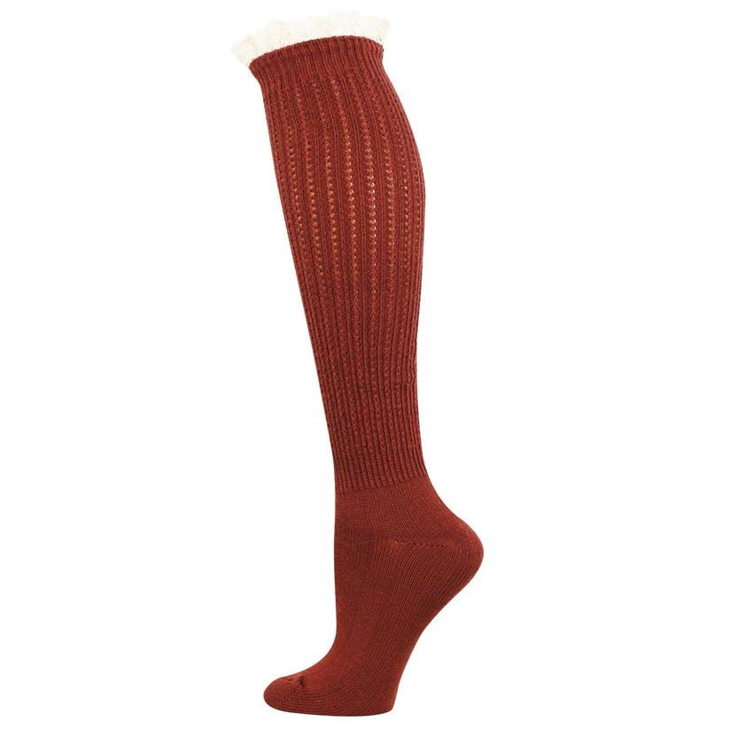 Slouchy Boot Knee-Hi Lace | Women | Maroon - socks - Socksmith